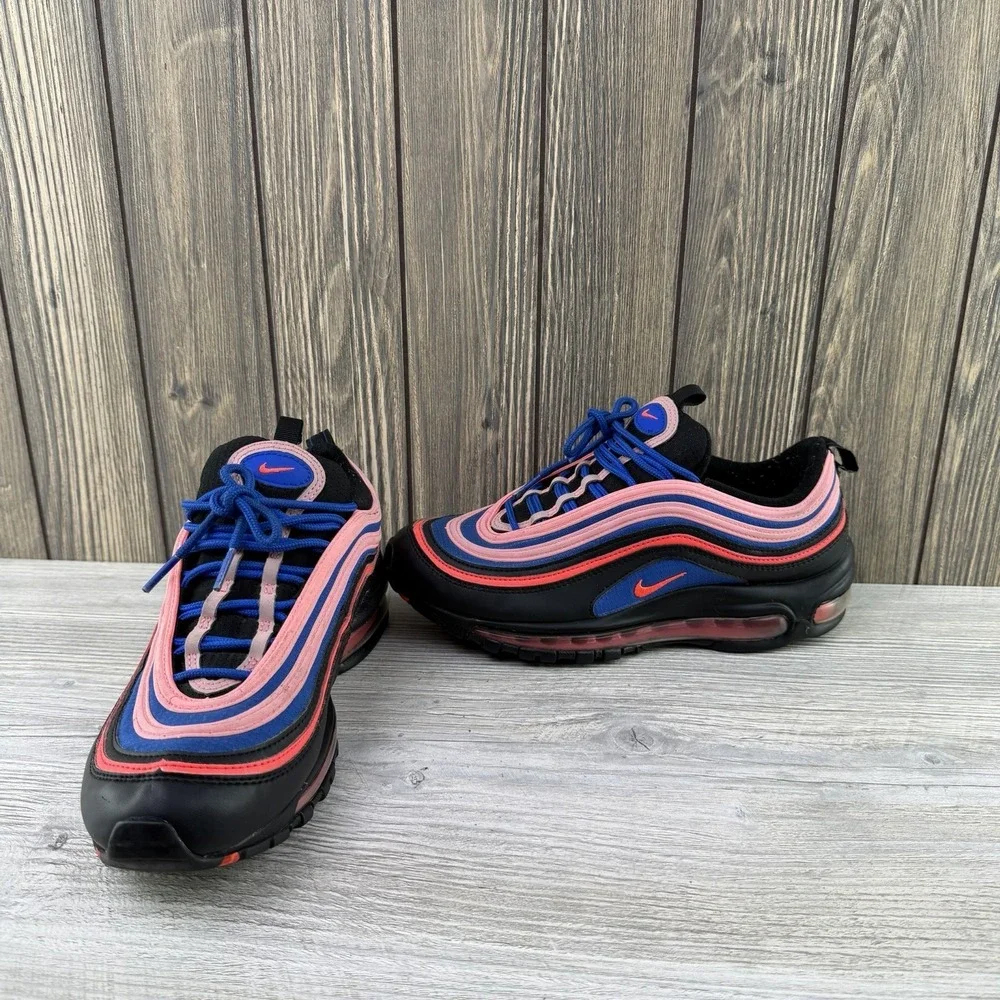 Nike Air Max 97 (GS) Low Top Sneakers Black Flash Crimson Racer Blue 7Y
